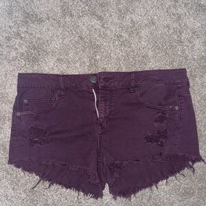 American Eagle Outfitters maroon Distressed Jean Shorts